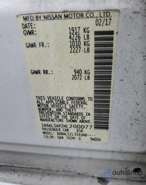 2017 Nissan Altima 2.5 from USA, damaged, VIN 1N4AL3AP2HC200077